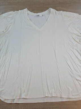 REDY Women's 3X Ivory Chalk VNeck Top Short Puff Flutter Sleeve Any Occasion NWT